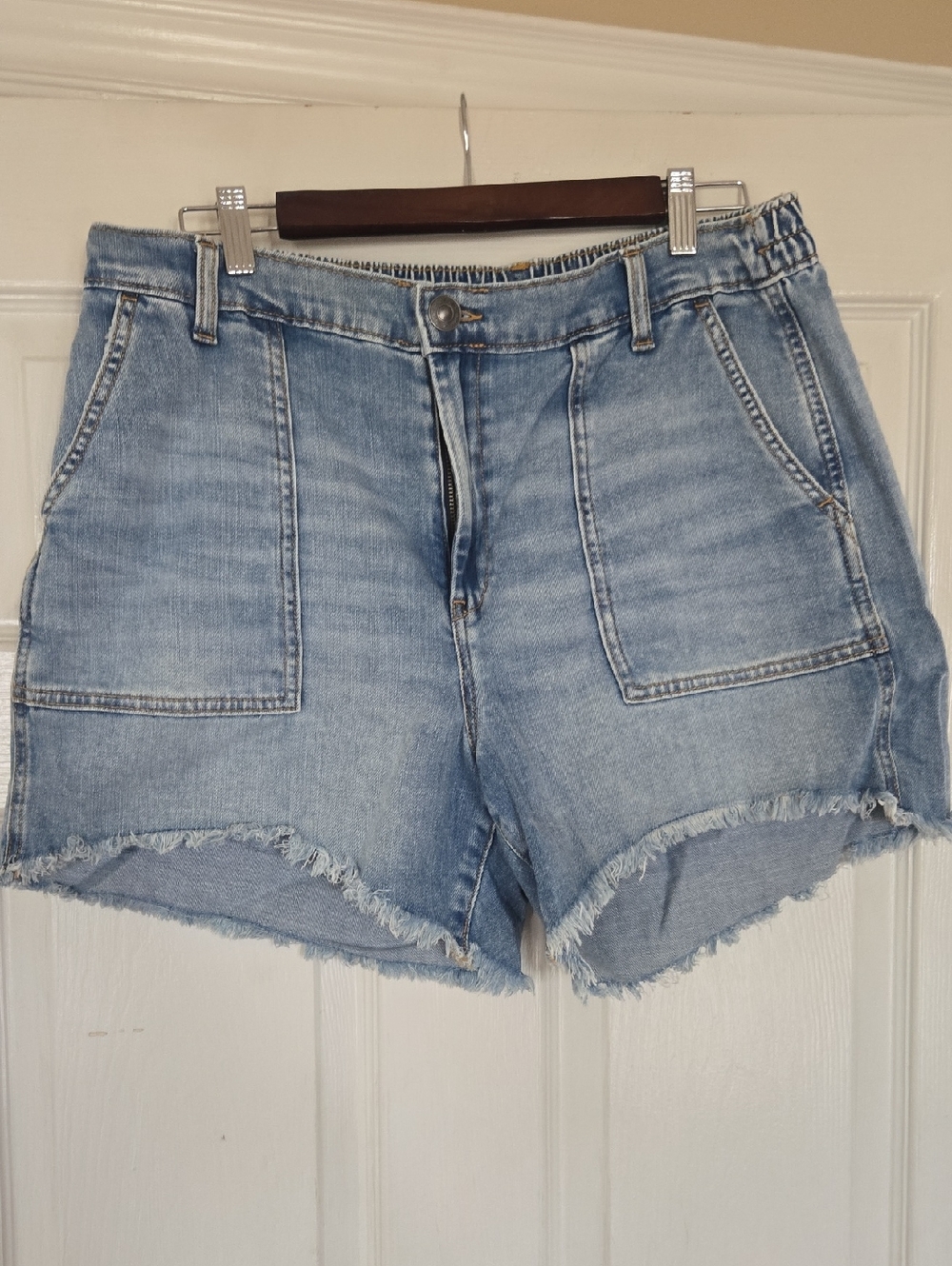 aerie Light Blue Frayed Hem Denim Shorts